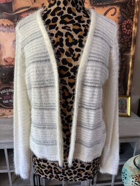 I.N. Studio Cream Fuzzy Open-Front Women's Sweater Cardigan  Sz XL